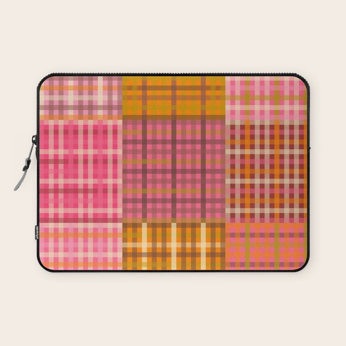 Gingham Patchwork Retro Plaid Check Pattern Pink Orange Moss Laptop Sleeve Gallery Image 1