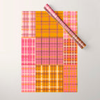 Gingham Patchwork Retro Plaid Check Pattern Pink Orange Moss Wrapping Paper Gallery Image 1