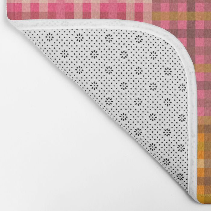 Gingham Patchwork Retro Plaid Check Pattern Pink Orange Moss Bath Mat Gallery Image 2