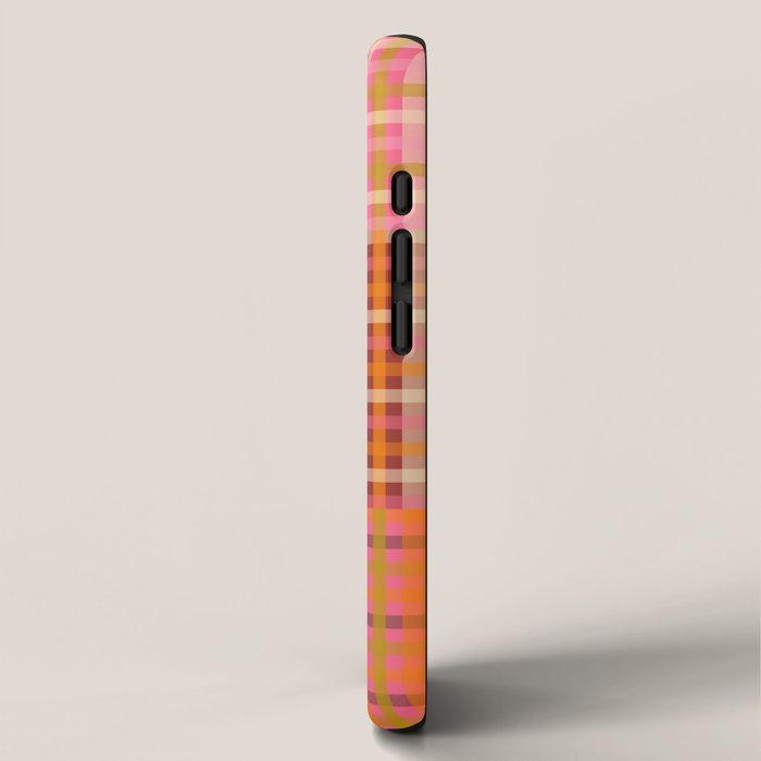 Gingham Patchwork Retro Plaid Check Pattern Pink Orange Moss iPhone Case Gallery Image 2