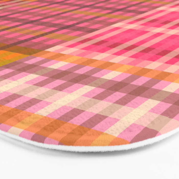 Gingham Patchwork Retro Plaid Check Pattern Pink Orange Moss Bath Mat Gallery Image 3