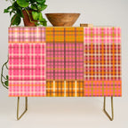 Gingham Patchwork Retro Plaid Check Pattern Pink Orange Moss Credenza Gallery Image 1