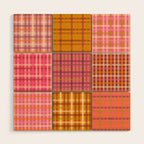 Gingham Patchwork Retro Plaid Check Pattern Pink Orange Moss Wood Wall Art Gallery Image 1