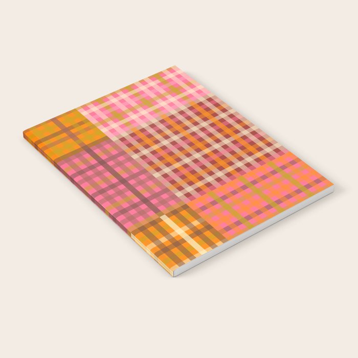 Gingham Patchwork Retro Plaid Check Pattern Pink Orange Moss Notebook Gallery Image 2