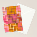 Gingham Patchwork Retro Plaid Check Pattern Pink Orange Moss Stationery Card Gallery Image 2