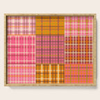 Gingham Patchwork Retro Plaid Check Pattern Pink Orange Moss Serving Tray Gallery Image 1