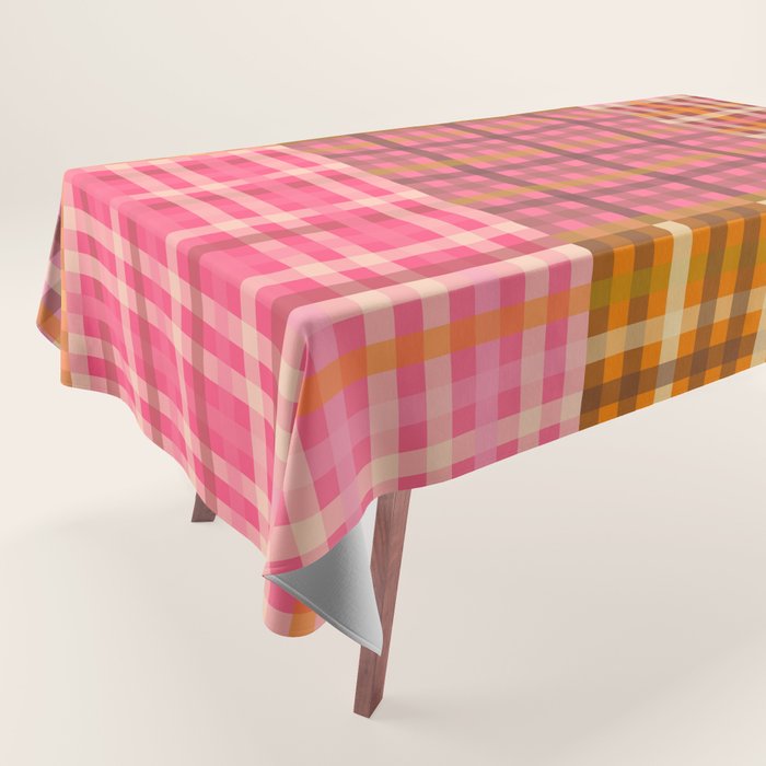 Gingham Patchwork Retro Plaid Check Pattern Pink Orange Moss Tablecloth Gallery Image 1