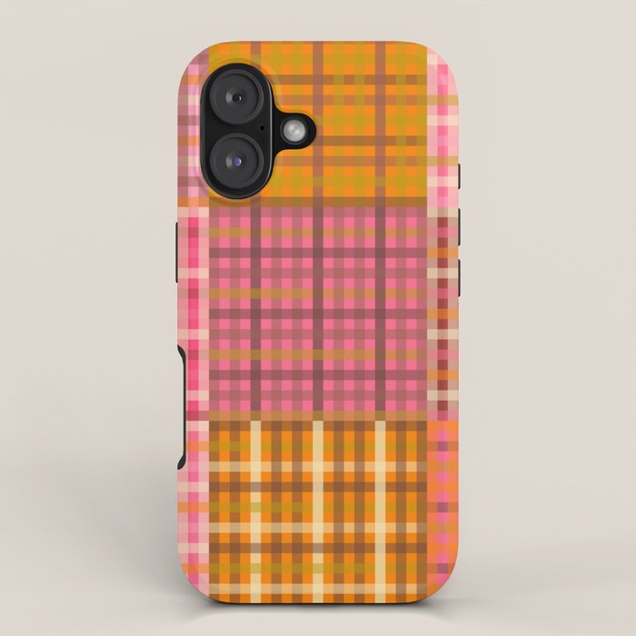 Gingham Patchwork Retro Plaid Check Pattern Pink Orange Moss iPhone Case Gallery Image 1