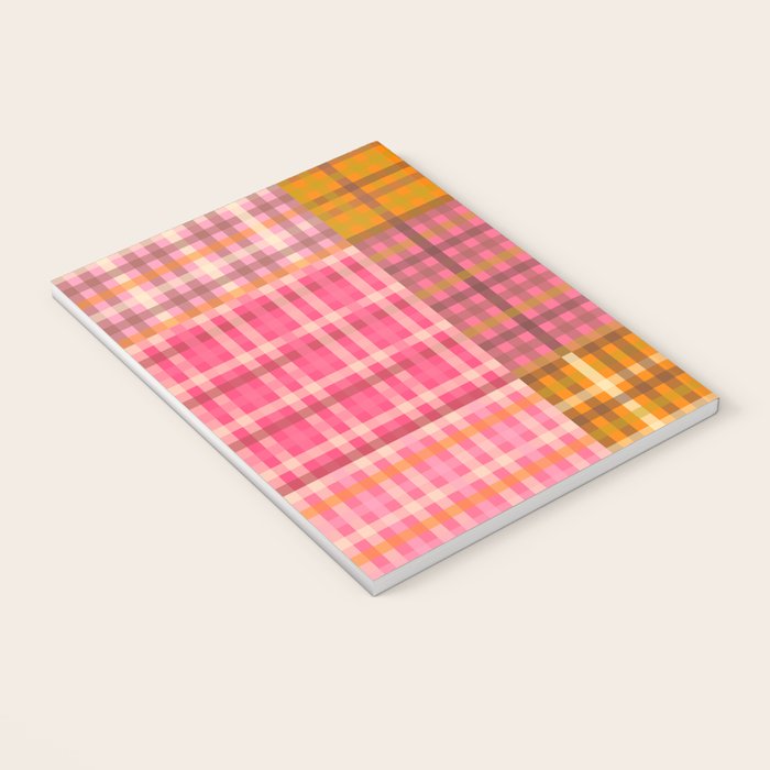 Gingham Patchwork Retro Plaid Check Pattern Pink Orange Moss Notebook Gallery Image 3