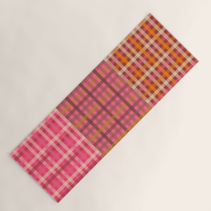 Gingham Patchwork Retro Plaid Check Pattern Pink Orange Moss Yoga Mat Gallery Image 1