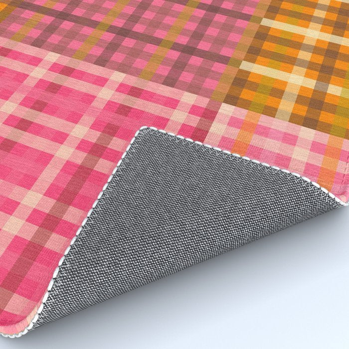 Gingham Patchwork Retro Plaid Check Pattern Pink Orange Moss Rug Gallery Image 4