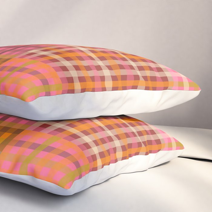 Gingham Patchwork Retro Plaid Check Pattern Pink Orange Moss Pillow Sham Gallery Image 3