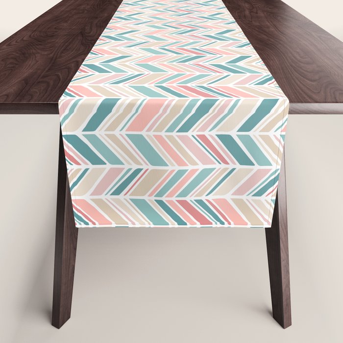 Herringbone Pattern - Cream Coral and Teal Table Runner Gallery Image 1