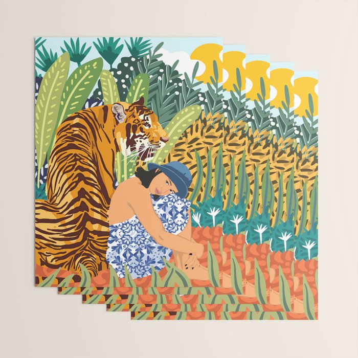 Awaken The Tiger Within Illustration, Wildlife Nature Wall Decor, Jungle Human Nature Connection Wrapping Paper Gallery Image 3