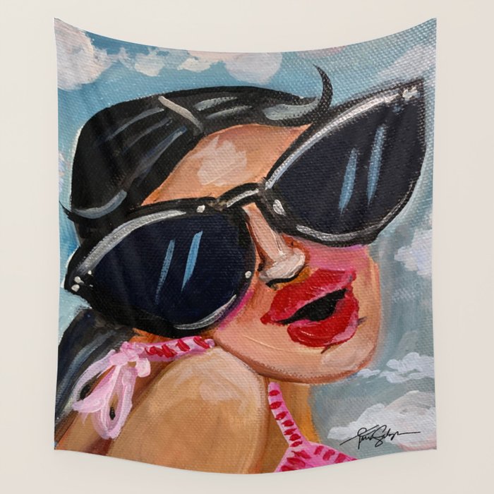 Summertime Girl with Big Black Glasses  Wall Tapestry Gallery Image 4