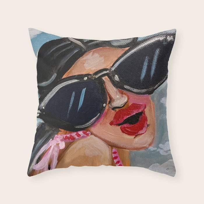 Summertime Girl with Big Black Glasses  Throw Pillow Gallery Image 6
