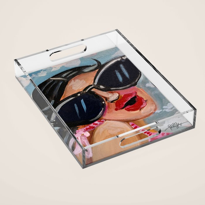 Summertime Girl with Big Black Glasses  Acrylic Tray Gallery Image 1