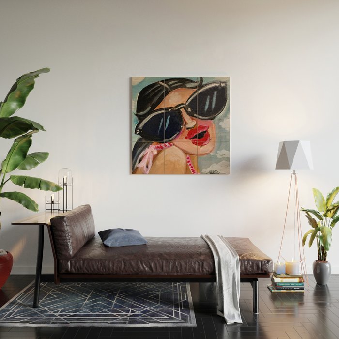 Summertime Girl with Big Black Glasses  Wood Wall Art Gallery Image 2