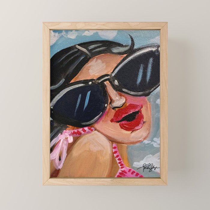 Summertime Girl with Big Black Glasses  Mini Art Print Gallery Image 1