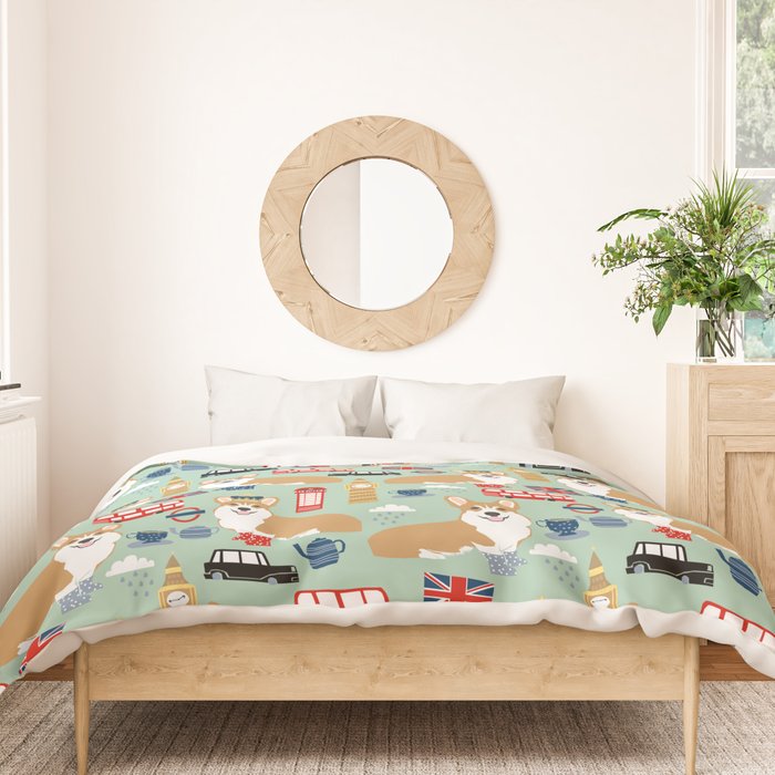 Welsh Corgi london england pattern cute corgis in britain dog breeds by pet friendly Duvet Cover Gallery Image 3