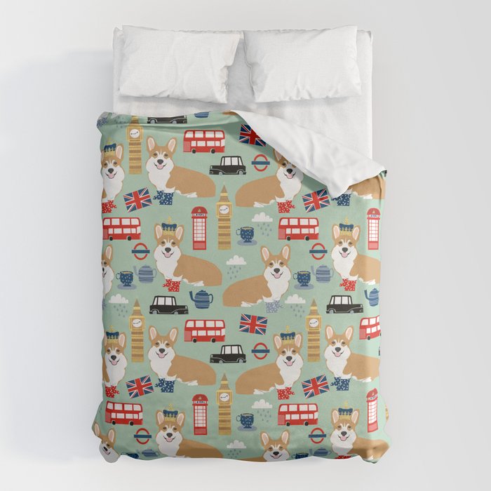 Welsh Corgi london england pattern cute corgis in britain dog breeds by pet friendly Duvet Cover Gallery Image 1