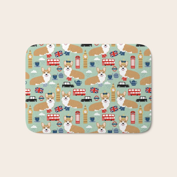 Welsh Corgi london england pattern cute corgis in britain dog breeds by pet friendly Bath Mat Gallery Image 1