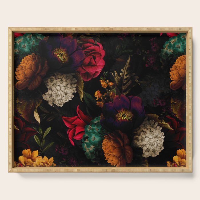 Midnight Hours Dark Vintage Flowers Garden Serving Tray Gallery Image 1