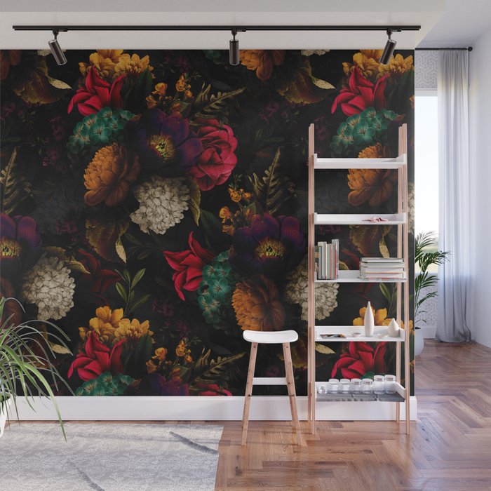 Midnight Hours Dark Vintage Flowers Garden Wall Mural Gallery Image 1