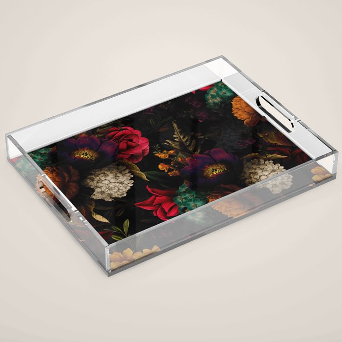 Midnight Hours Dark Vintage Flowers Garden Acrylic Tray Gallery Image 1