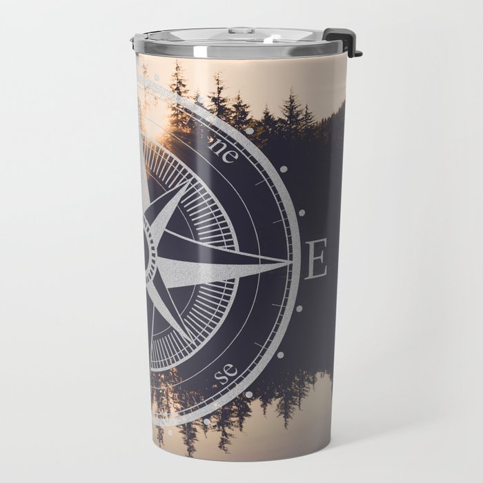 Wooded Lake Reflection Compass Travel Mug Gallery Image 2
