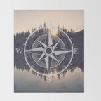 Wooded Lake Reflection Compass Throw Blanket Gallery Image 2