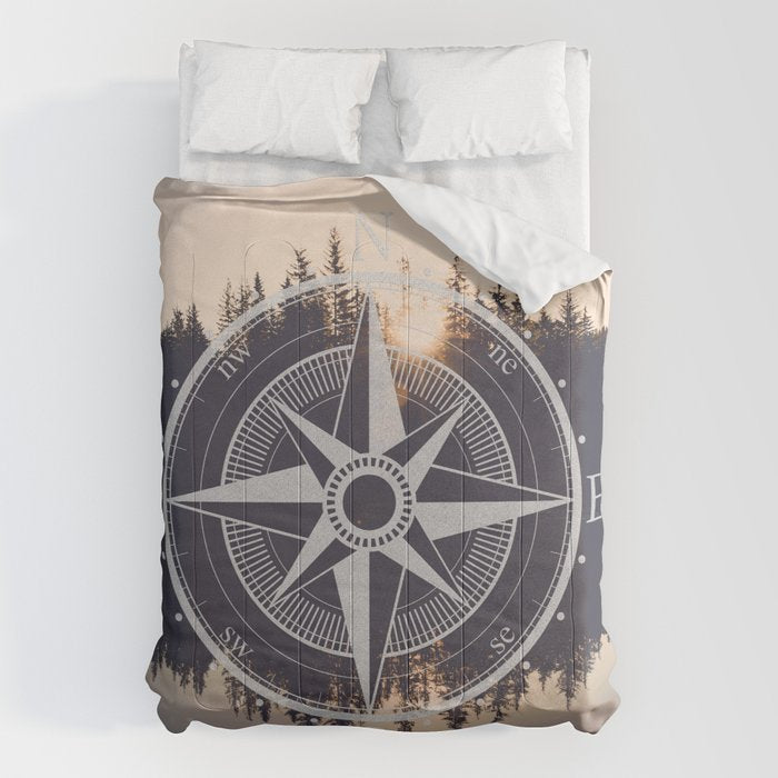 Wooded Lake Reflection Compass Comforter Gallery Image 1