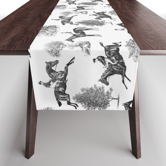 Horse Racing Black and White Toile Pattern  Table Runner Gallery Image 1