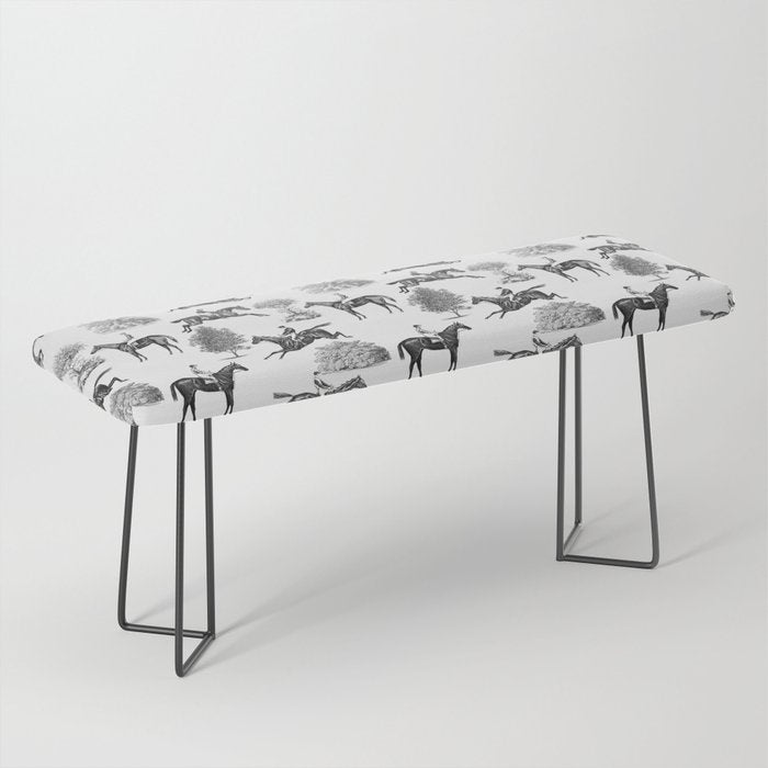 Horse Racing Black and White Toile Pattern  Bench Gallery Image 1