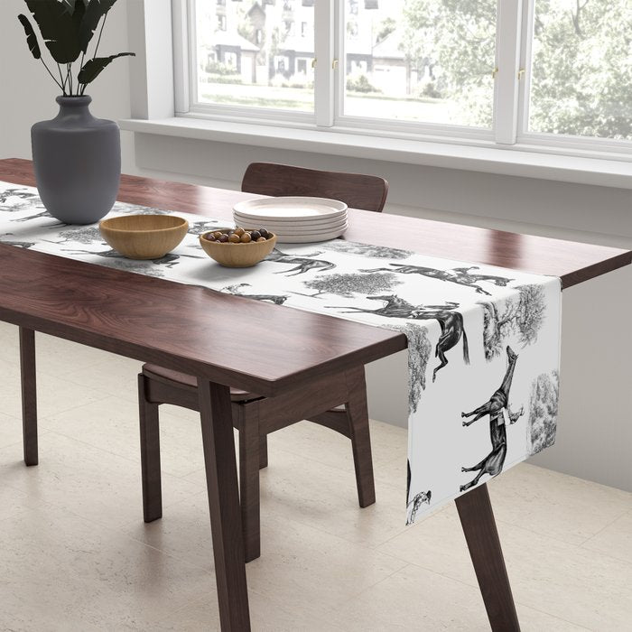 Horse Racing Black and White Toile Pattern  Table Runner Gallery Image 2