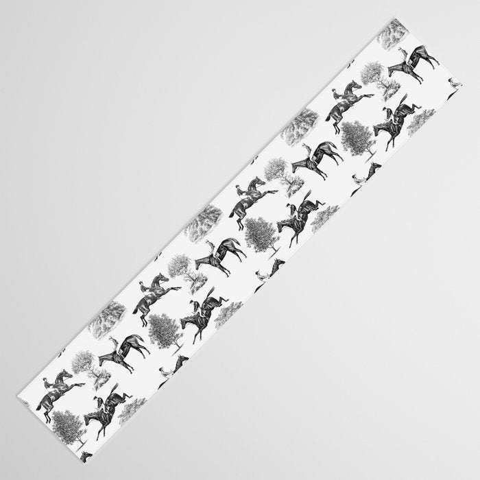 Horse Racing Black and White Toile Pattern  Table Runner Gallery Image 3