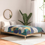 Leaf wall // navy blue royal blue and teal leaves golden lines Comforter Gallery Image 2