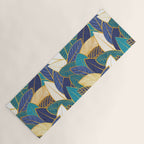 Leaf wall // navy blue royal blue and teal leaves golden lines Yoga Mat Gallery Image 1