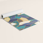 Leaf wall // navy blue royal blue and teal leaves golden lines Yoga Mat Gallery Image 2