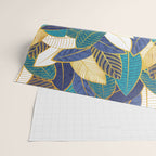 Leaf wall // navy blue royal blue and teal leaves golden lines Wrapping Paper Gallery Image 2