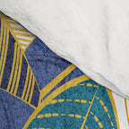 Leaf wall // navy blue royal blue and teal leaves golden lines Comforter Gallery Image 4
