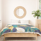 Leaf wall // navy blue royal blue and teal leaves golden lines Duvet Cover Gallery Image 3