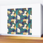 Leaf wall // navy blue royal blue and teal leaves golden lines Wall Mural Gallery Image 2