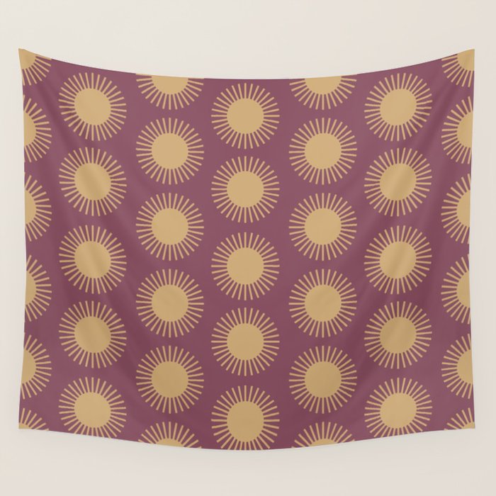 Boho Summer Sun Pattern XI Mauve and Neutral Yellow Wall Tapestry Gallery Image 4