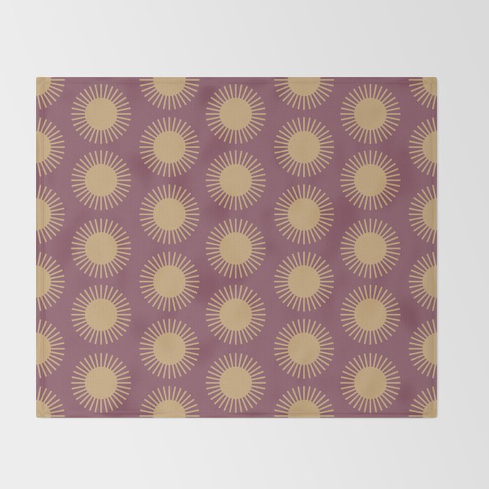 Boho Summer Sun Pattern XI Mauve and Neutral Yellow Throw Blanket Gallery Image 2