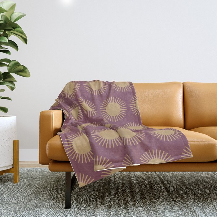Boho Summer Sun Pattern XI Mauve and Neutral Yellow Throw Blanket Gallery Image 1