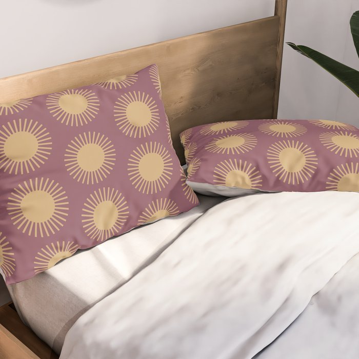 Boho Summer Sun Pattern XI Mauve and Neutral Yellow Pillow Sham Gallery Image 2