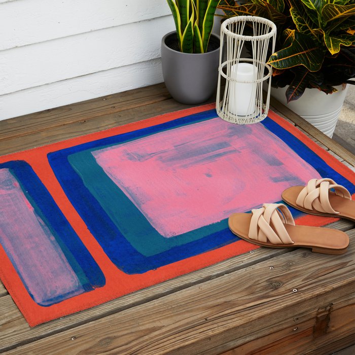 Double Blue Pink Colourfield  Outdoor Rug Gallery Image 2