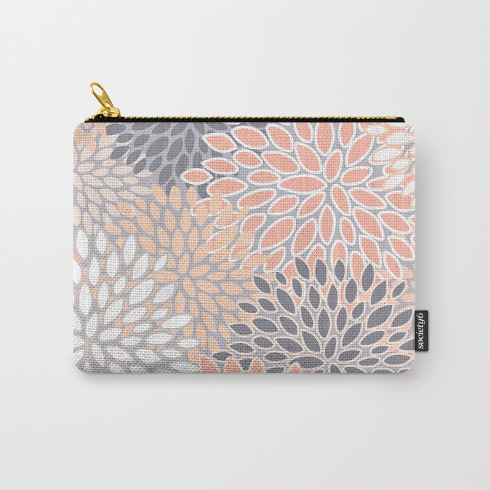 Flowers Abstract Print, Coral, Peach, Gray Carry All Pouch Gallery Image 1