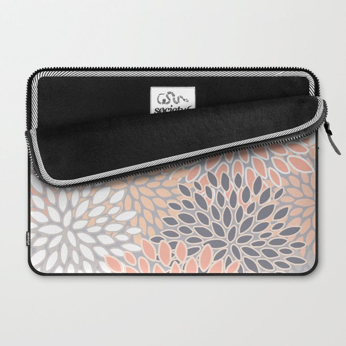 Flowers Abstract Print, Coral, Peach, Gray Laptop Sleeve Gallery Image 2